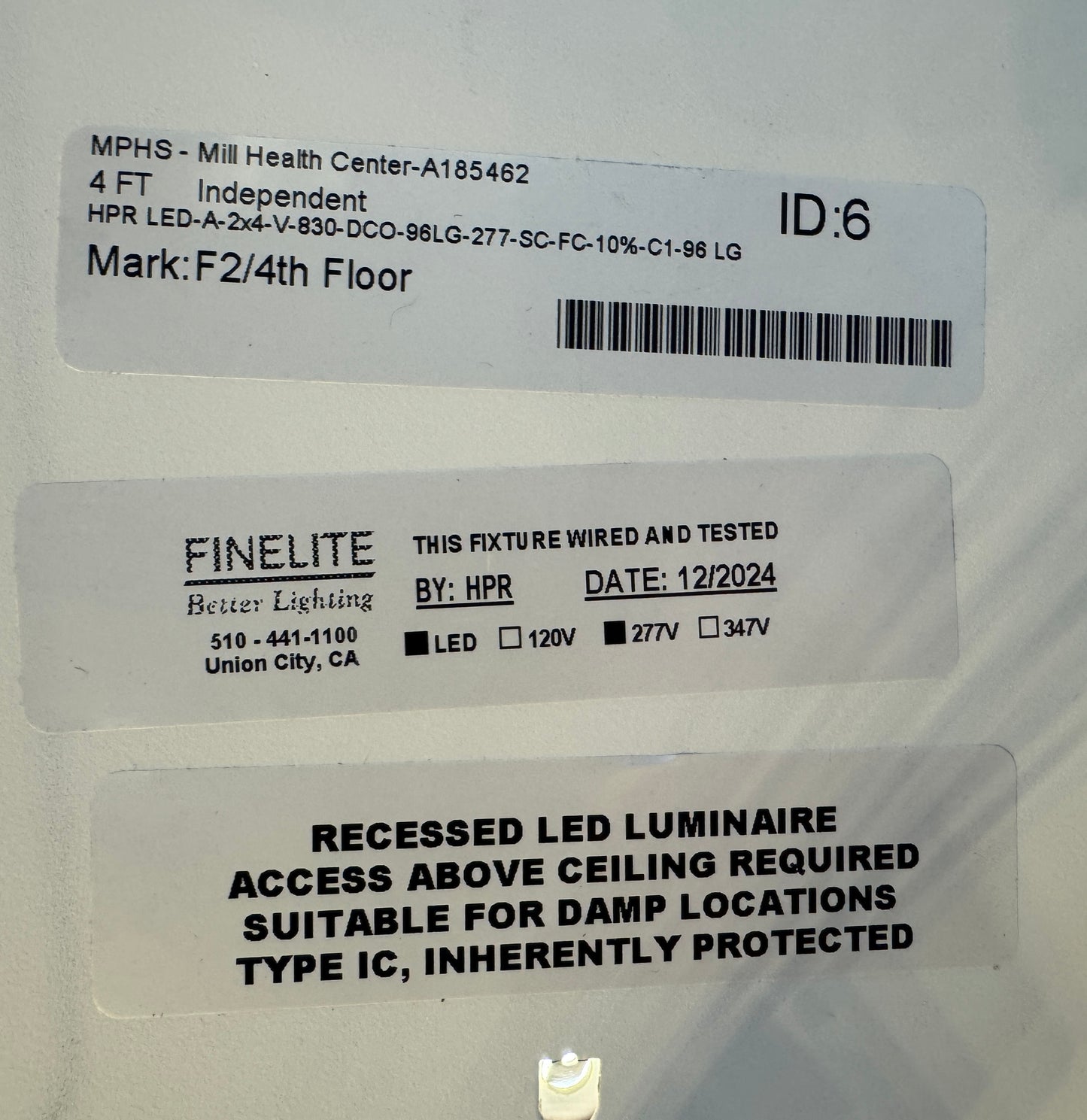 New Recessed Finelite HPR-LED 2x4 Ceiling Lights