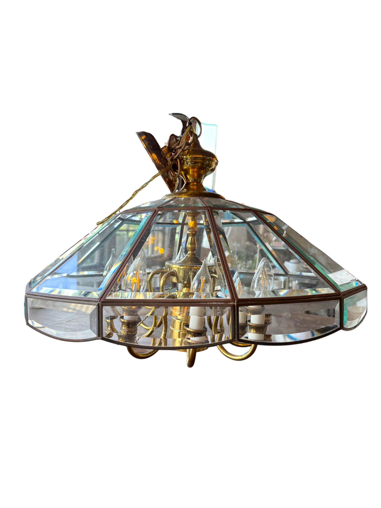 Vintage Brass And Glass 8-Arm Chandelier
