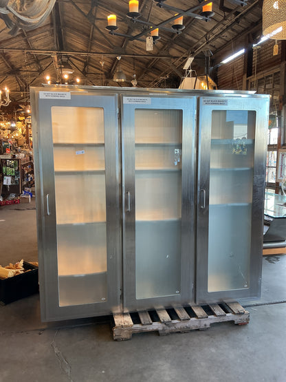 Reclaimed Stainless Steel And Glass Pass-Through Cabinets