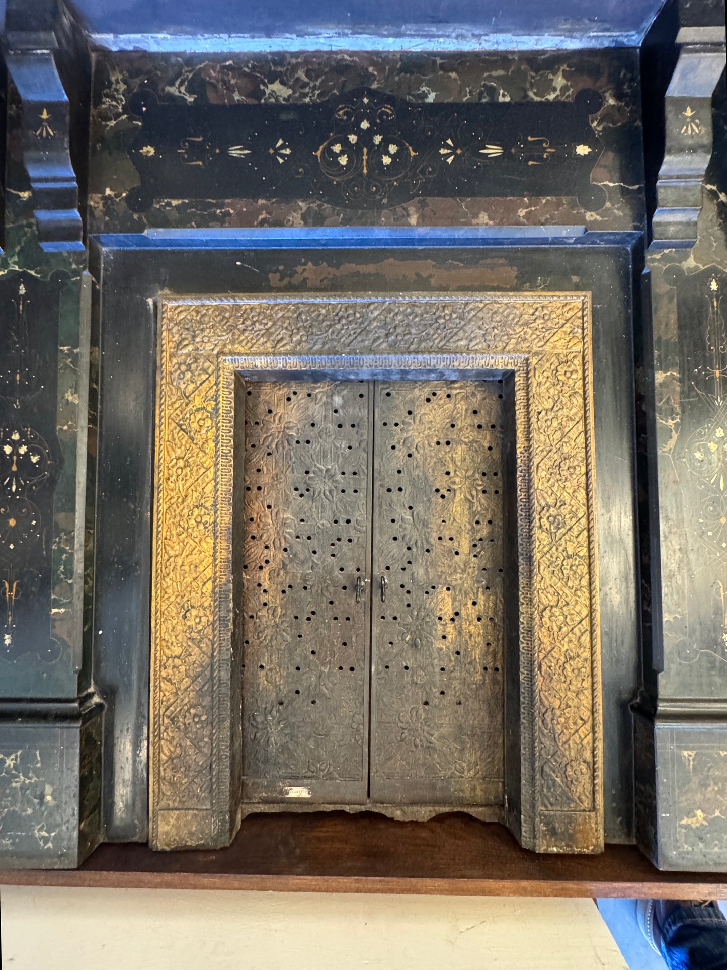 Vintage Hand Painted Cast Iron Fireplace Surround