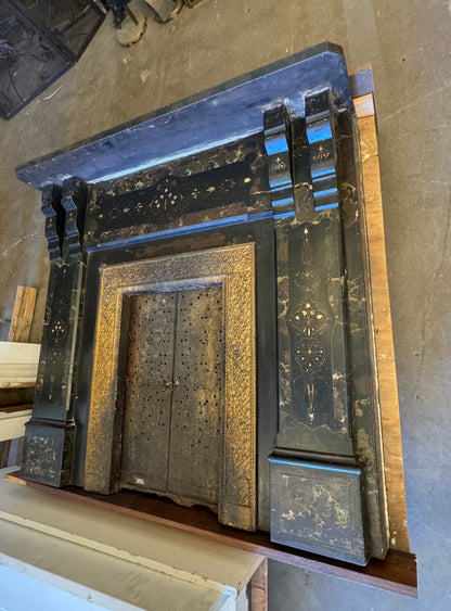 Vintage Hand Painted Cast Iron Fireplace Surround