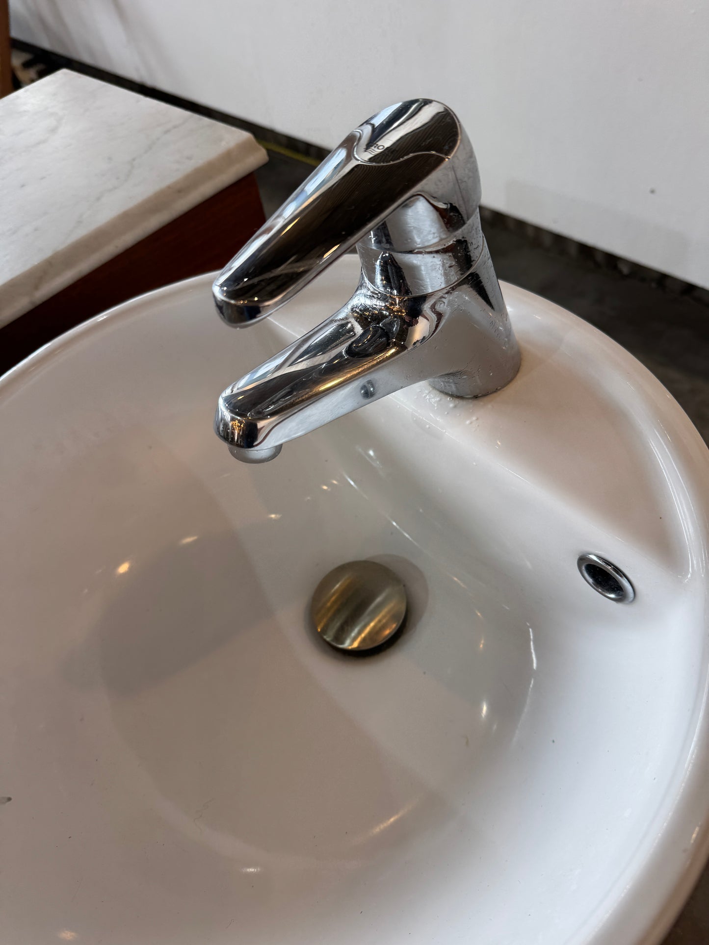 Victorian Walnut Wash Basin With Vessel Sink + Carrara Marble