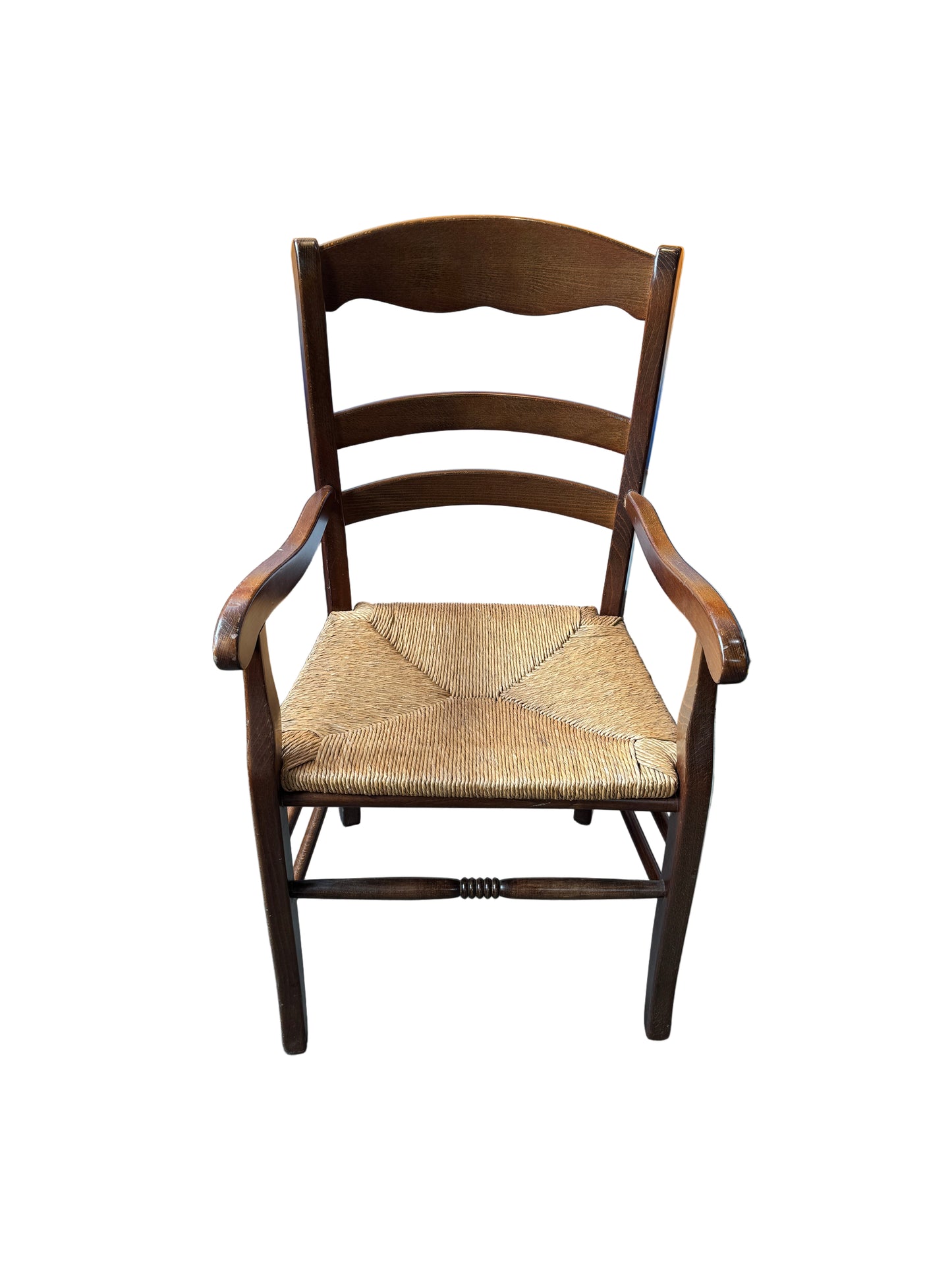 Walnut Armchair With Ladder Back And Rush Seat