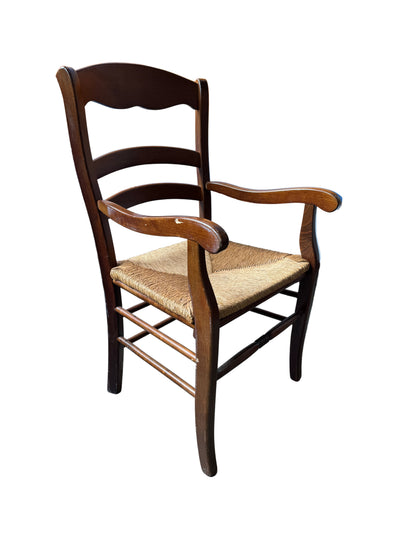 Walnut Armchair With Ladder Back And Rush Seat