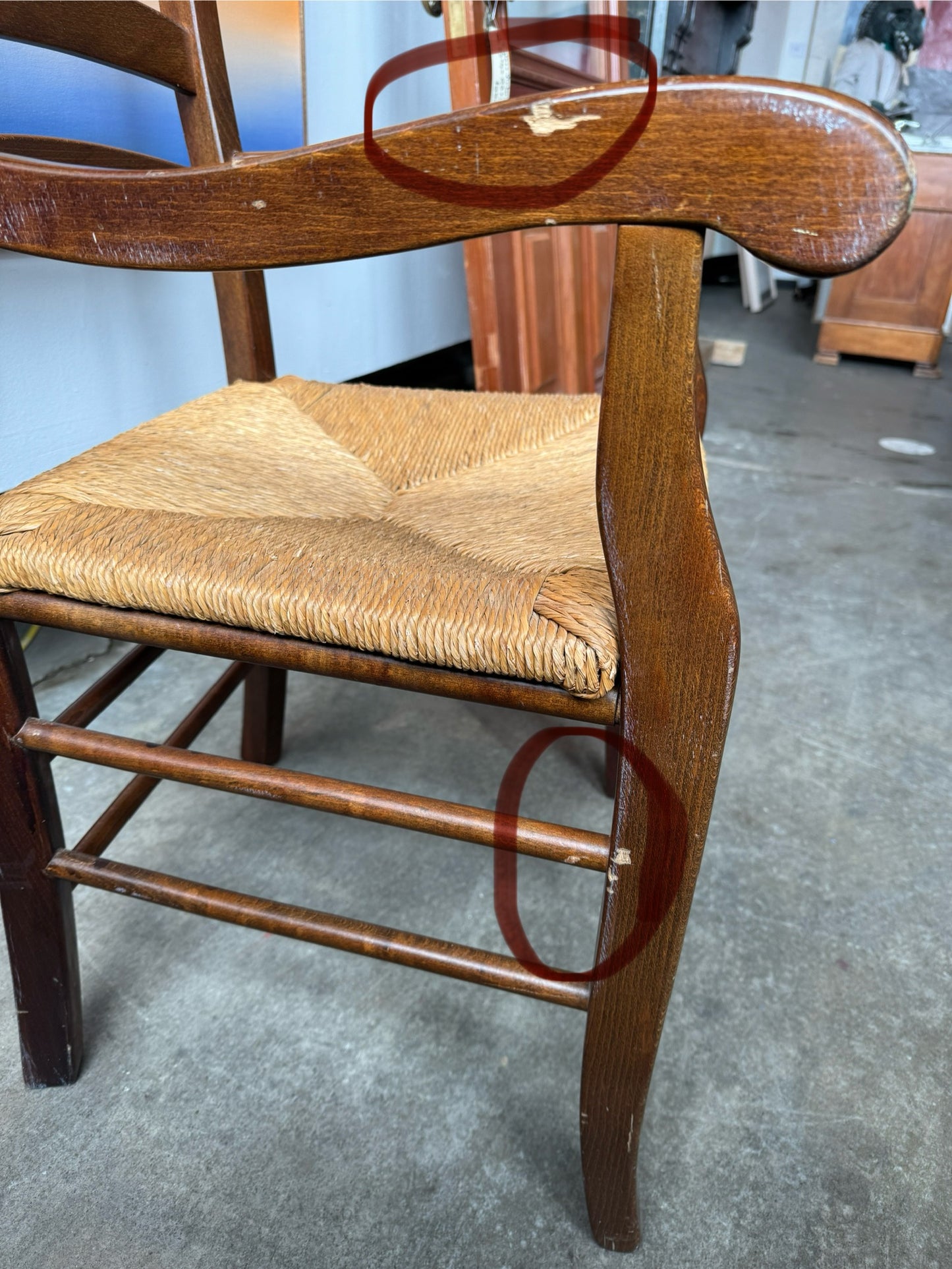 Walnut Armchair With Ladder Back And Rush Seat