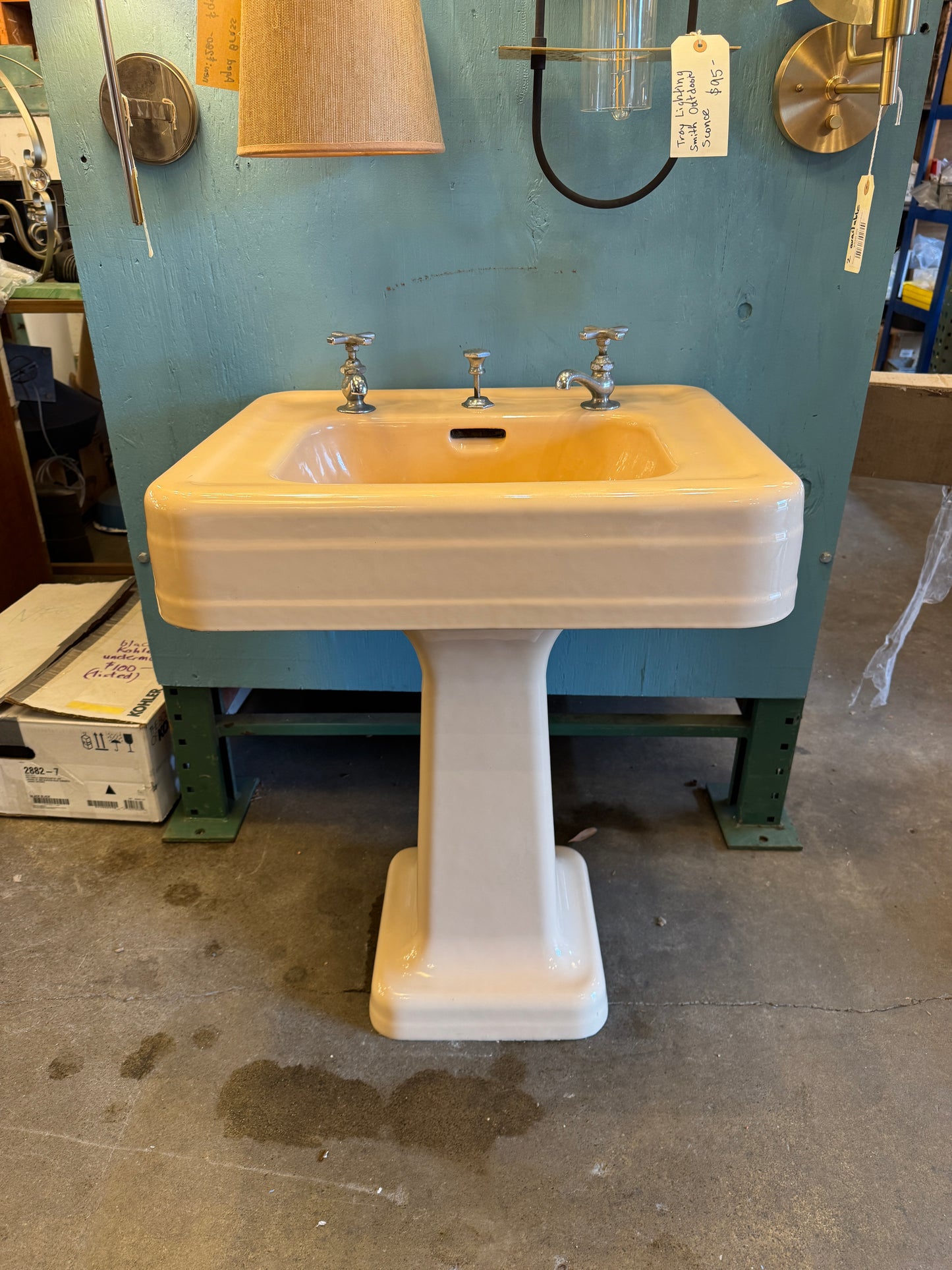 1950's Vintage Crane Cast Iron Bathroom Pedestal Sink