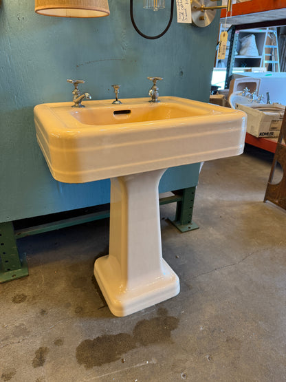 1950's Vintage Crane Cast Iron Bathroom Pedestal Sink