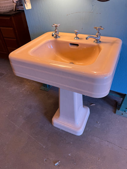 1950's Vintage Crane Cast Iron Bathroom Pedestal Sink