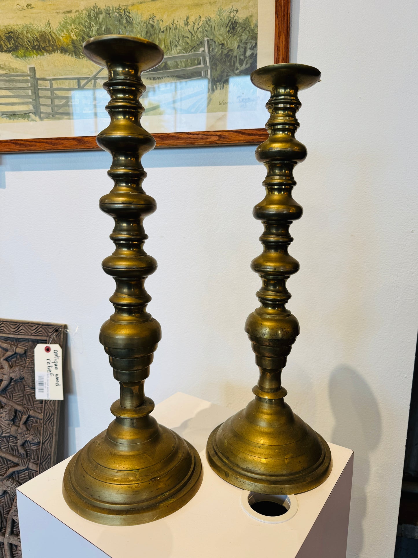 Pair of 1920's Large Brass Candlesticks