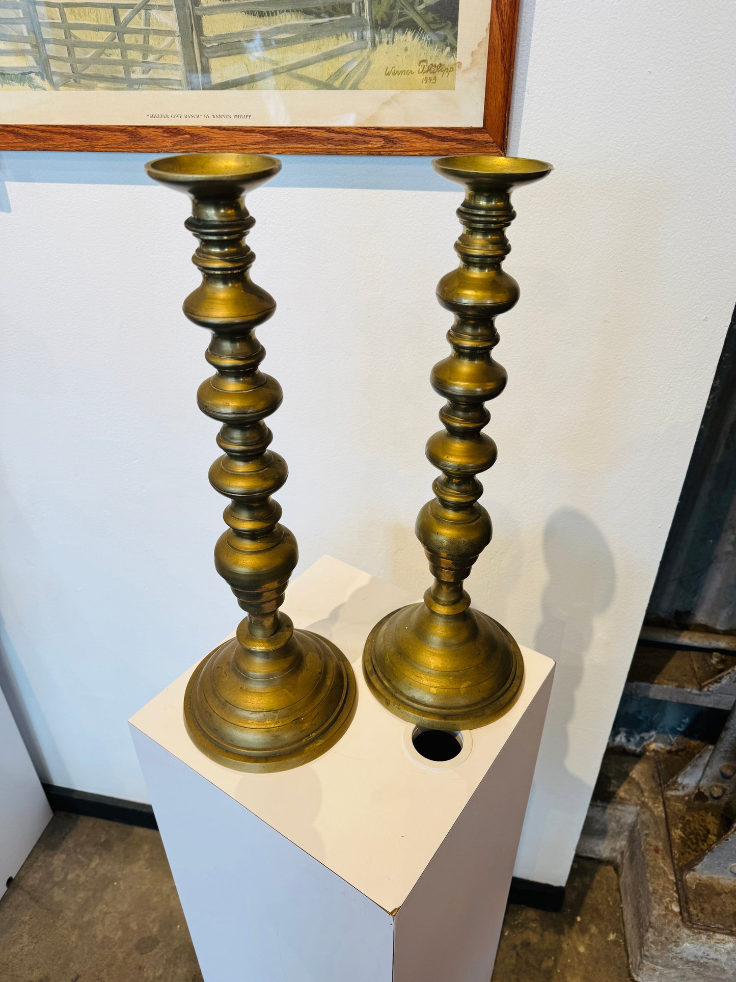 Pair of 1920's Large Brass Candlesticks