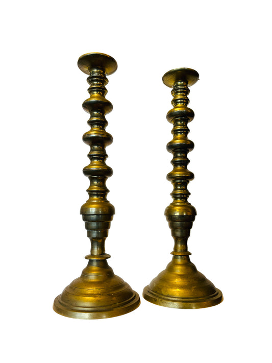 Pair of 1920's Large Brass Candlesticks
