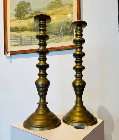 Pair of 1920's Large Brass Candlesticks