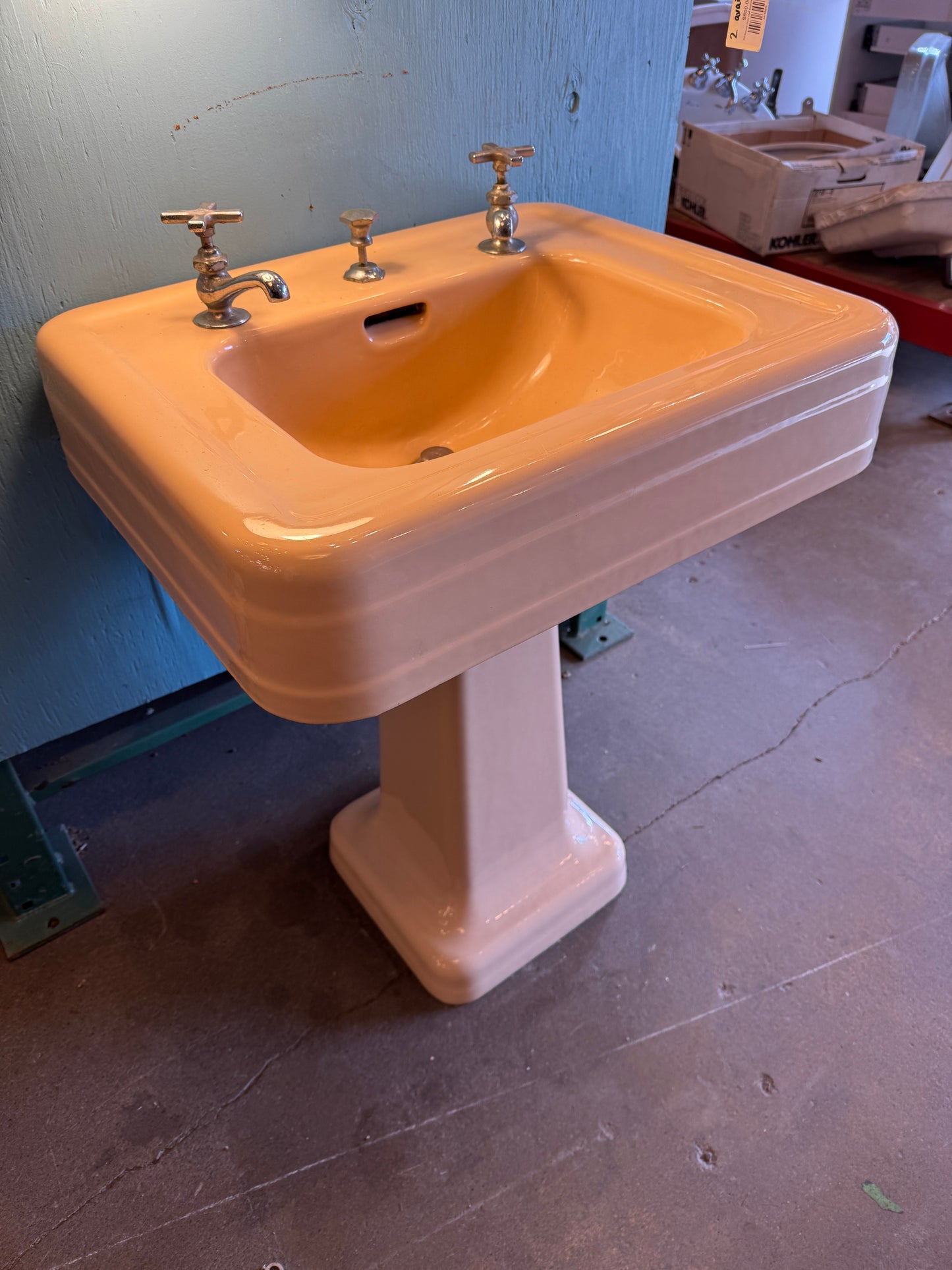 1950's Vintage Crane Cast Iron Bathroom Pedestal Sink