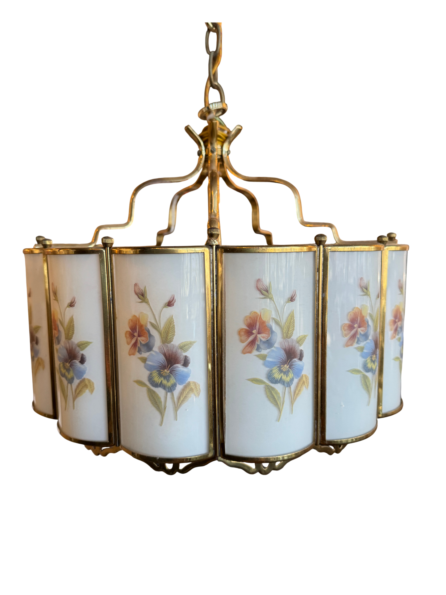 Vintage Brass & Floral Ceiling Light