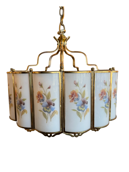 Vintage Brass & Floral Ceiling Light