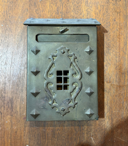 Vintage Brass Mailbox Wall Mount Arts & Crafts Tudor