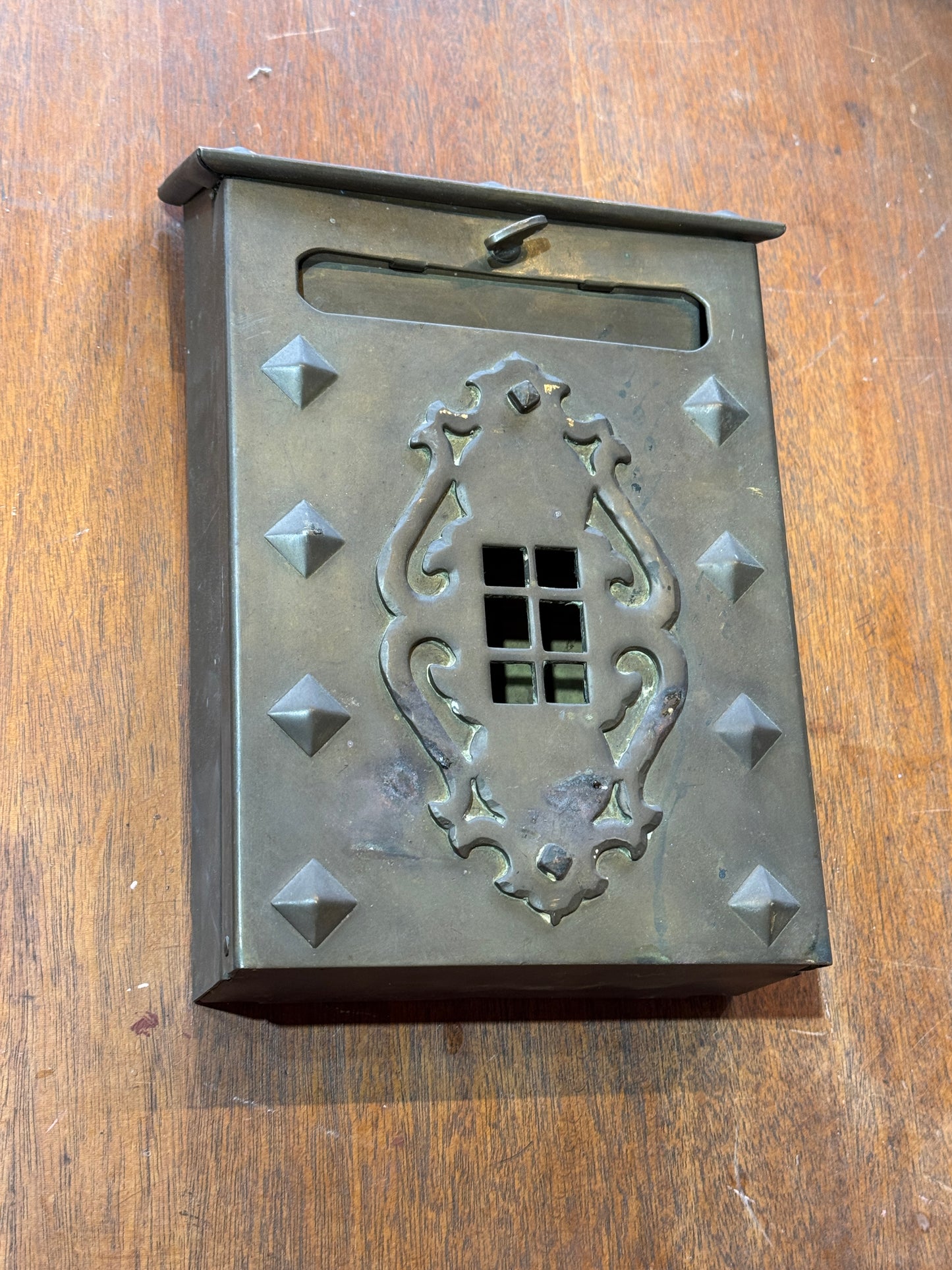 Vintage Brass Mailbox Wall Mount Arts & Crafts Tudor