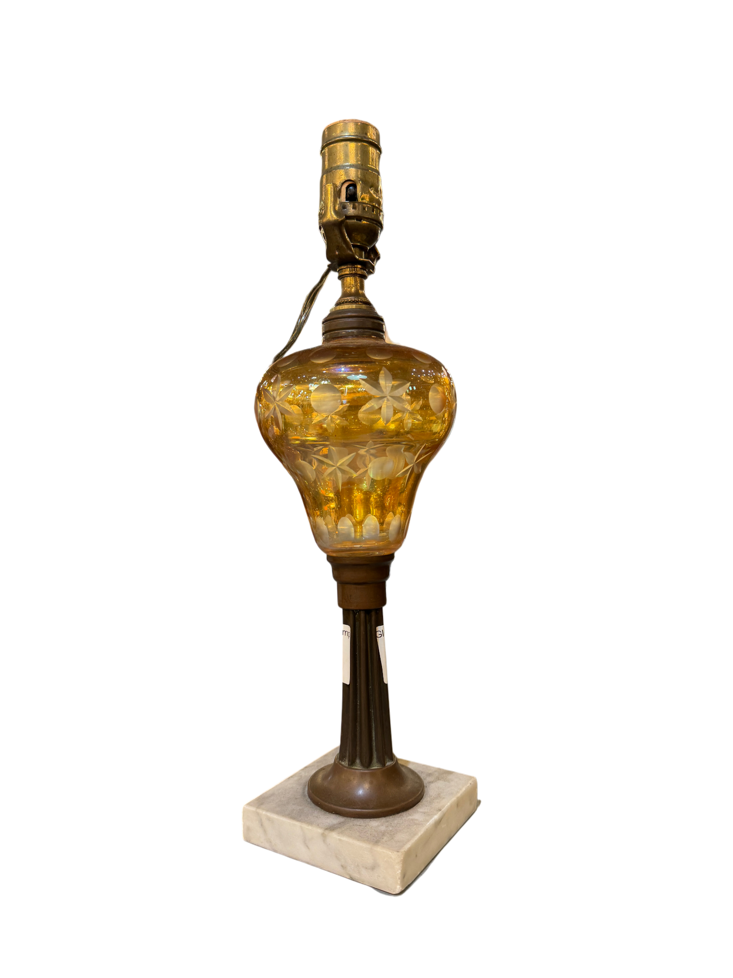 Antique Lamp With Hand-Cut Glass & Marble Base