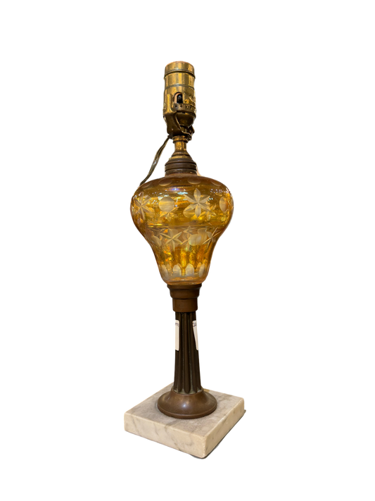 Antique Lamp With Hand-Cut Glass & Marble Base