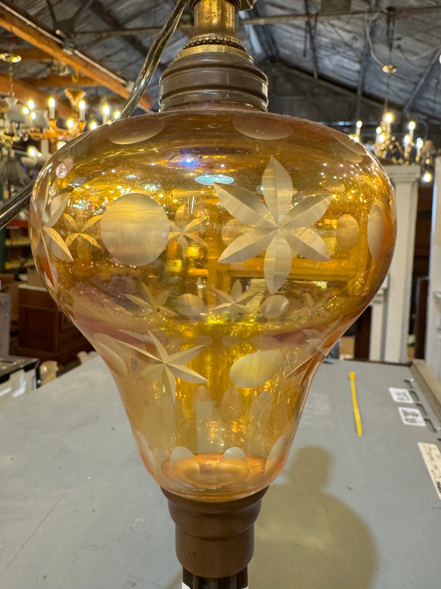 Antique Lamp With Hand-Cut Glass & Marble Base