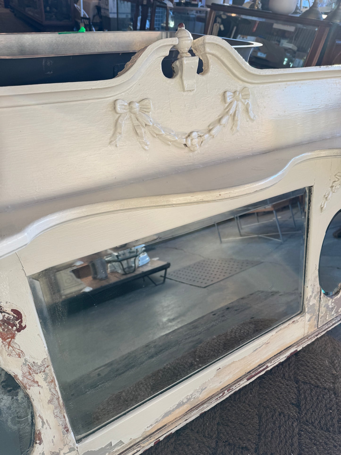 Vintage Victorian Redwood Overmantel Mantel WIth Beveled Mirrors