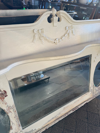 Vintage Victorian Redwood Overmantel Mantel WIth Beveled Mirrors