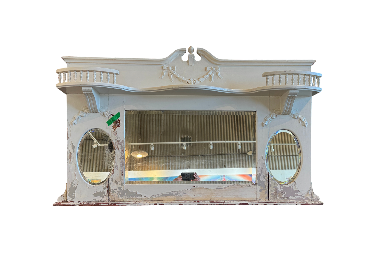 Vintage Victorian Redwood Overmantel Mantel WIth Beveled Mirrors