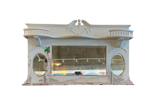 Vintage Victorian Redwood Overmantel Mantel WIth Beveled Mirrors