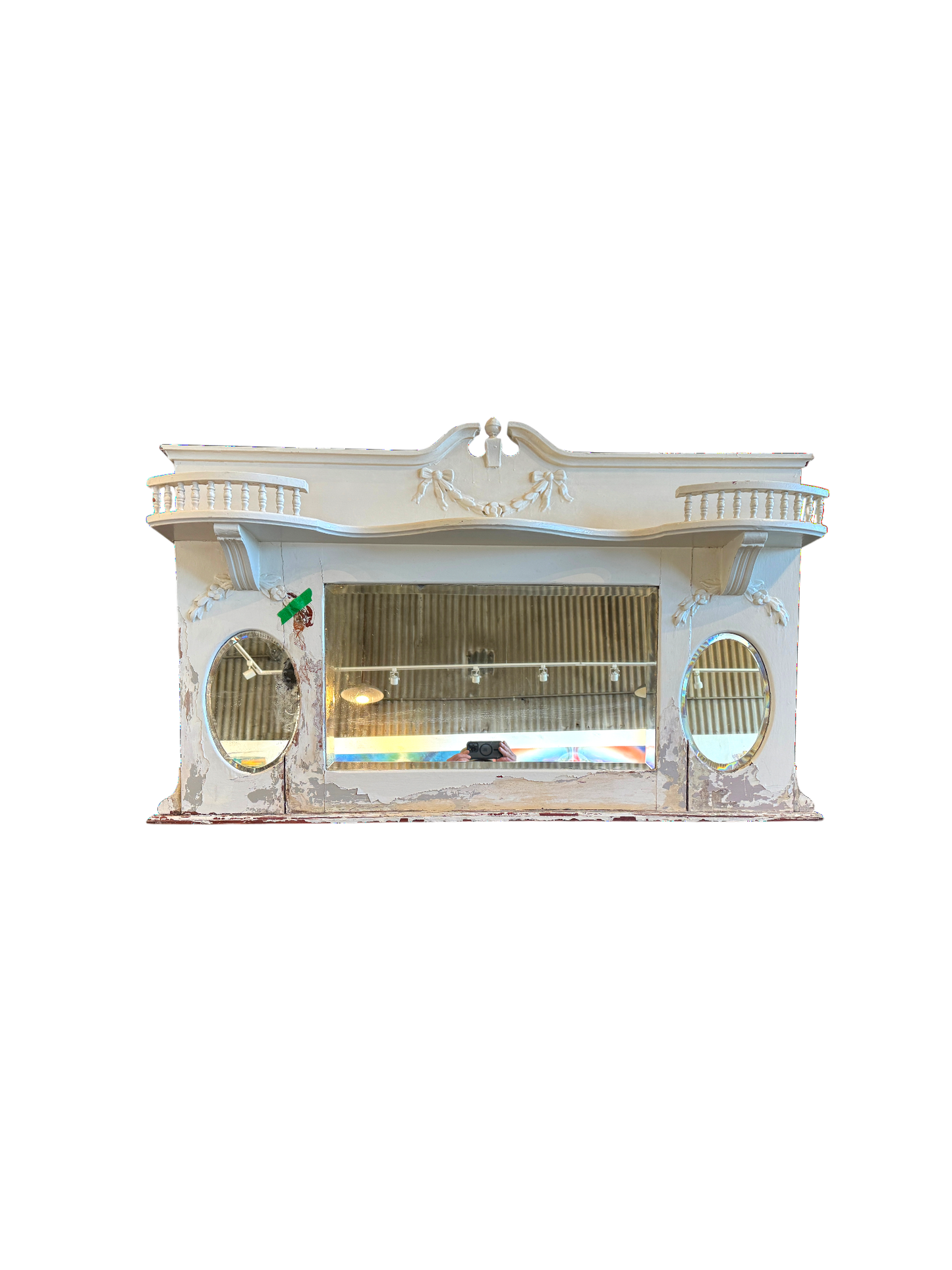 Vintage Victorian Redwood Overmantel Mantel WIth Beveled Mirrors