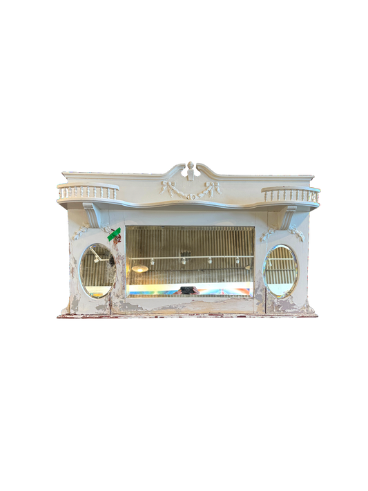 Vintage Victorian Redwood Overmantel Mantel WIth Beveled Mirrors