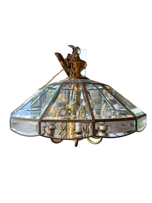 Vintage Brass And Glass 8-Arm Chandelier