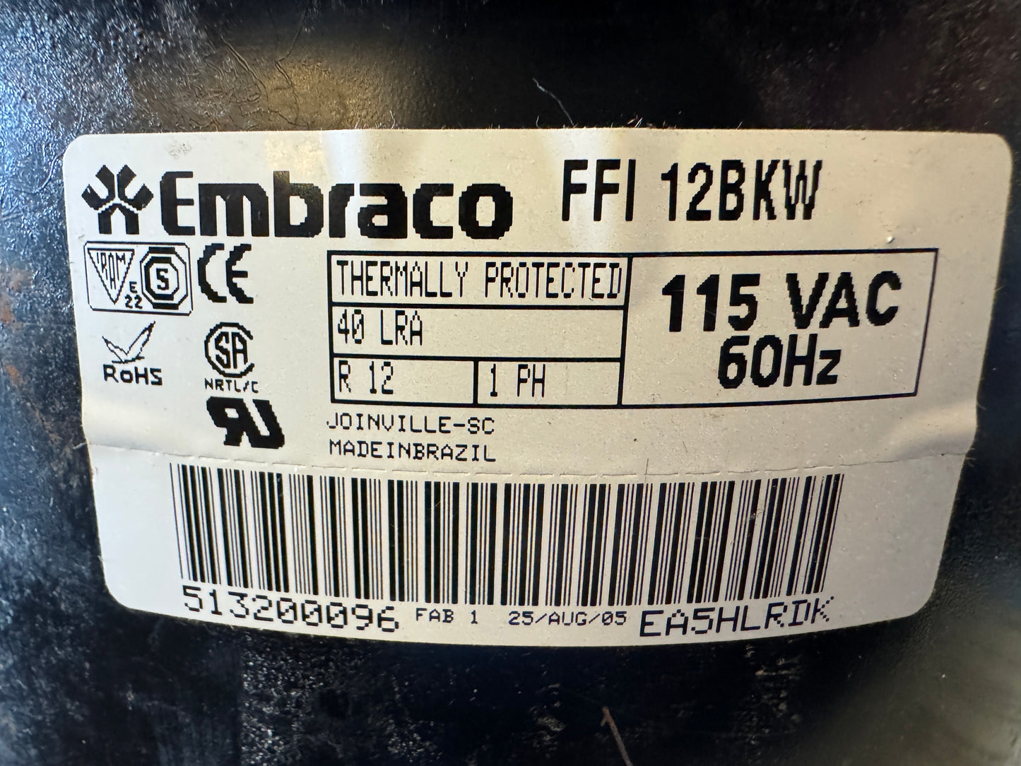 New Embraco FFI12BKW Compressor 1/3 HP R-12 115V