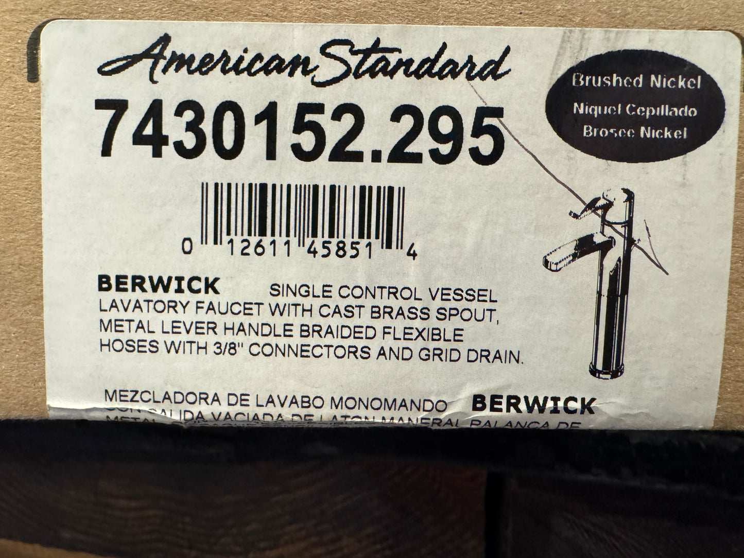 American Standard Berwick Brushed Nickel Bathroom Sink Faucet 7430152.295