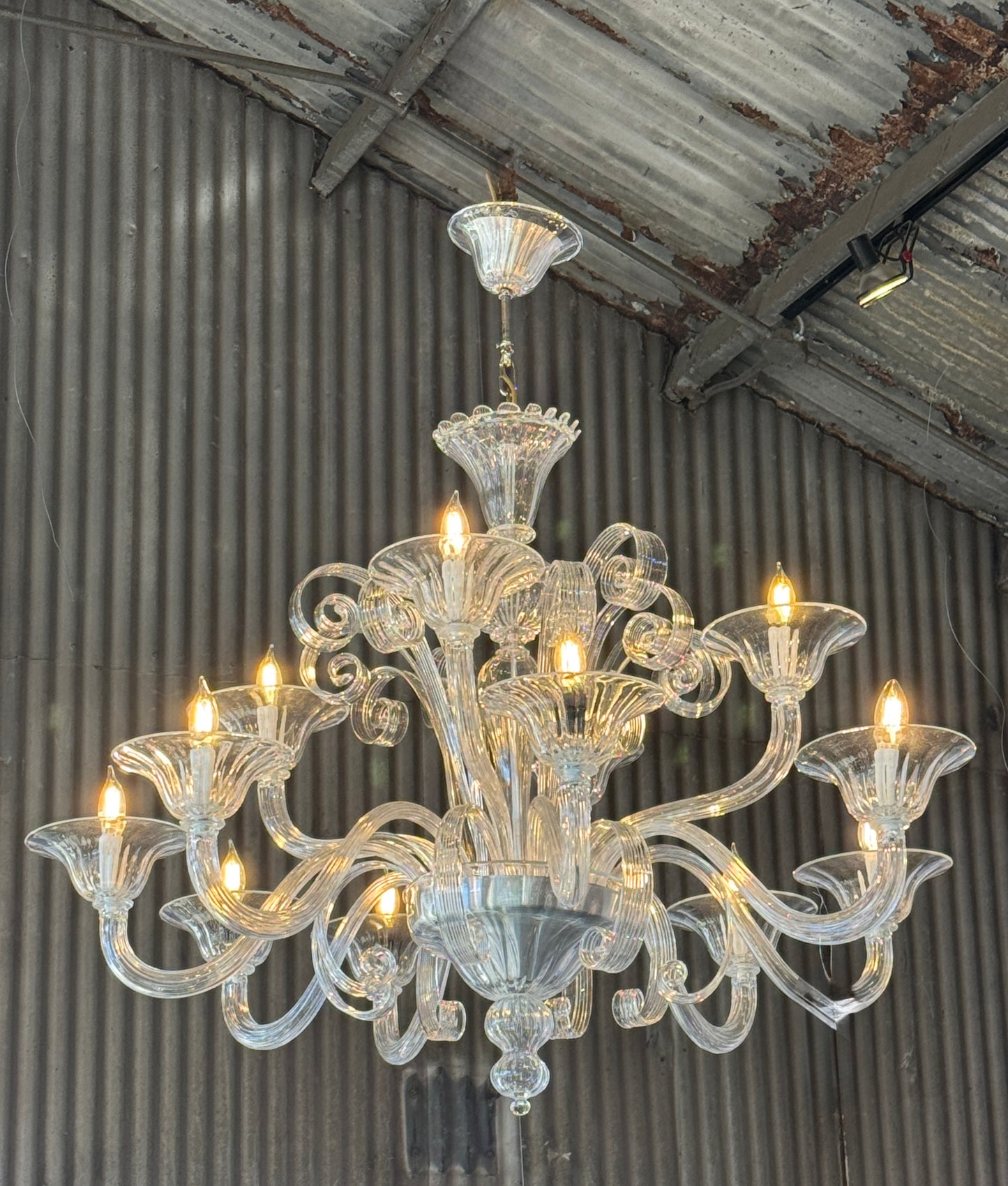 Venetian Primiero Murano Glass 12-Arm Chandelier