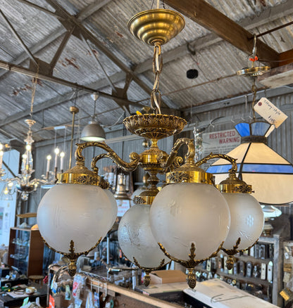 Art Nouveau 5-Arm Brass Chandelier