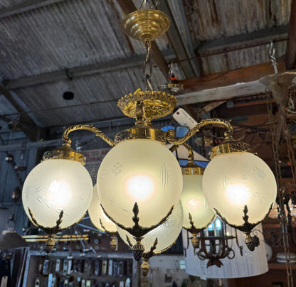 Art Nouveau 5-Arm Brass Chandelier