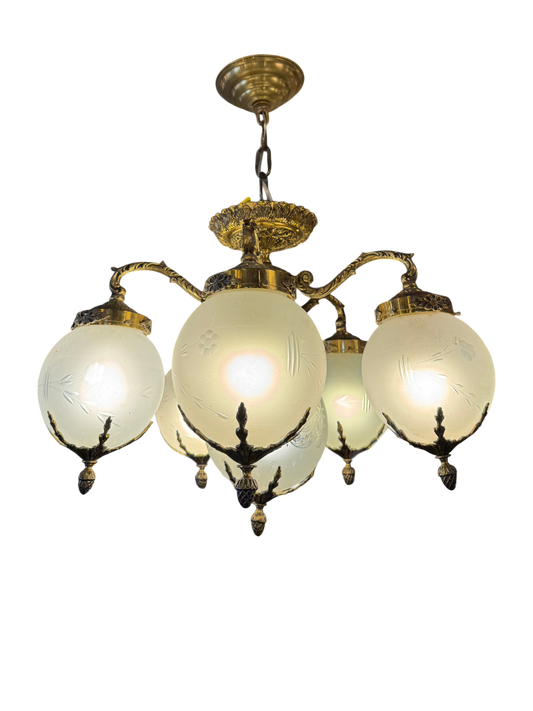 Art Nouveau 5-Arm Brass Chandelier