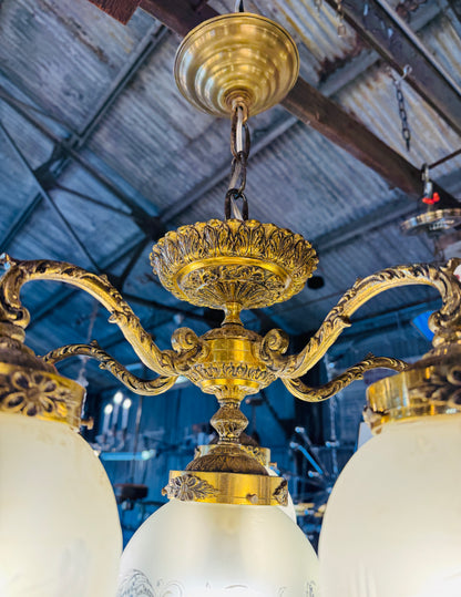 Art Nouveau 5-Arm Brass Chandelier