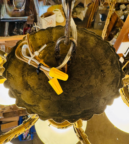 Art Nouveau 5-Arm Brass Chandelier