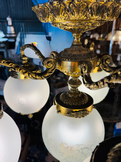 Art Nouveau 5-Arm Brass Chandelier