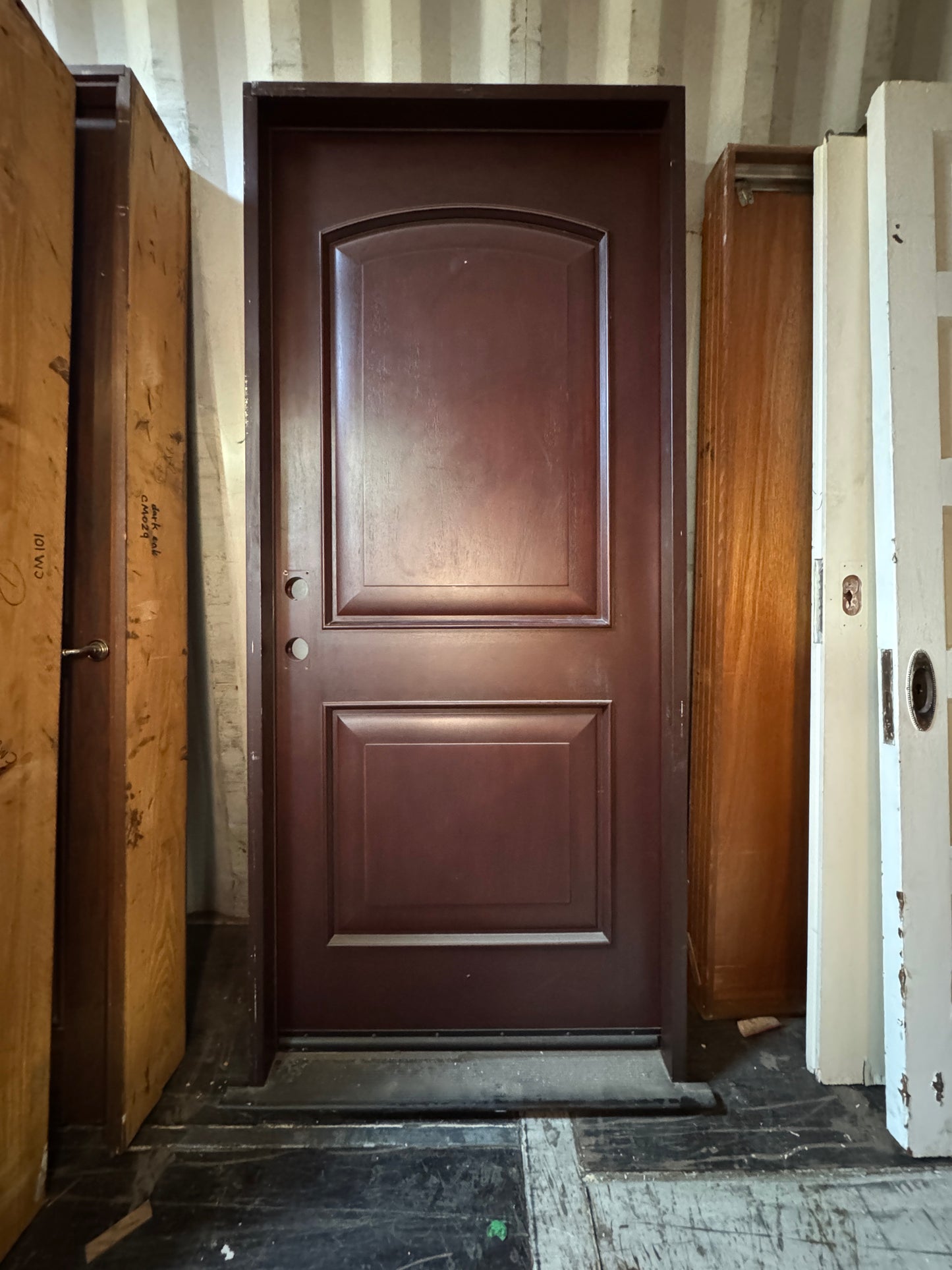 Large Dark Mahogany Exterior Door With Hardware