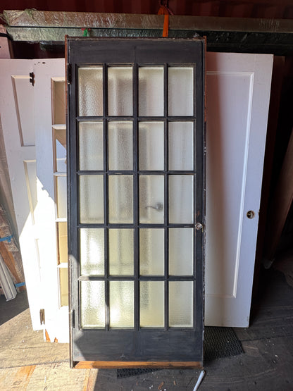 Large Antique 20-Lite Door Obscure Glass In Jamb