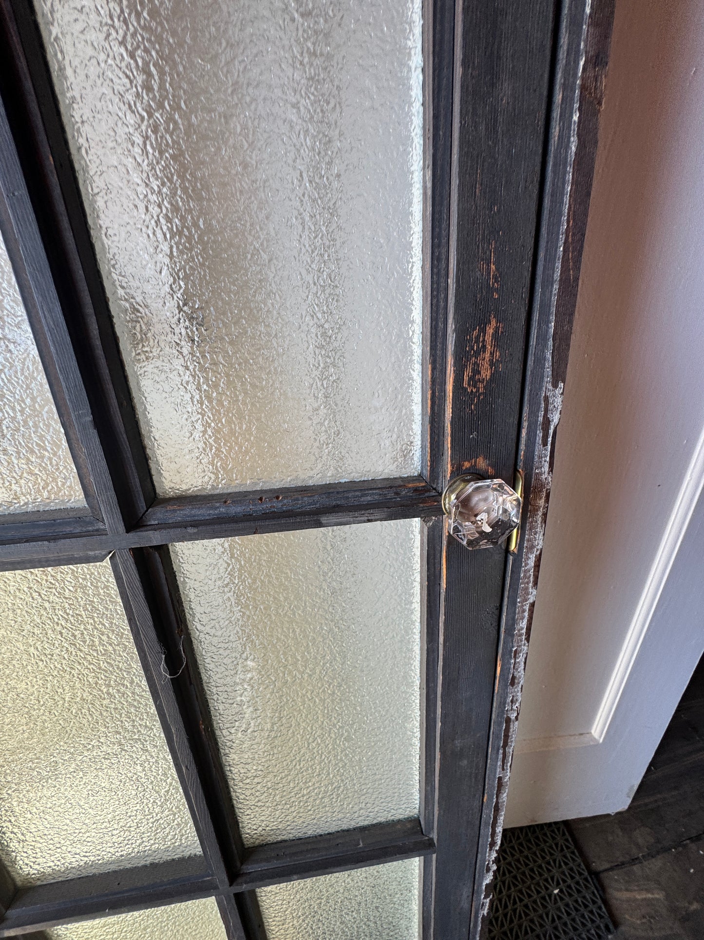 Large Antique 20-Lite Door Obscure Glass In Jamb