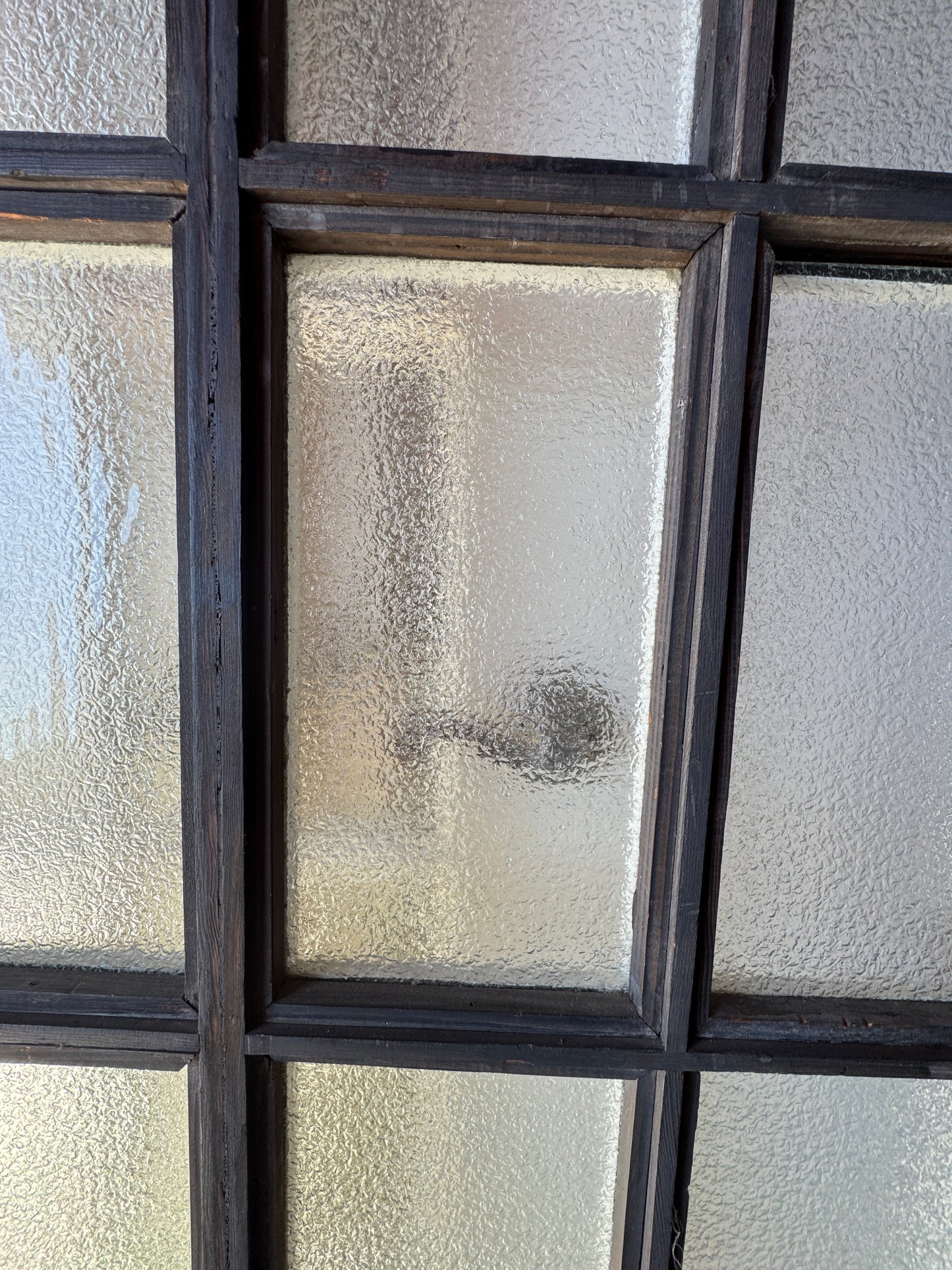 Large Antique 20-Lite Door Obscure Glass In Jamb
