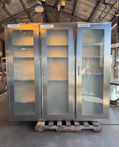 Reclaimed Stainless Steel And Glass Pass-Through Cabinets