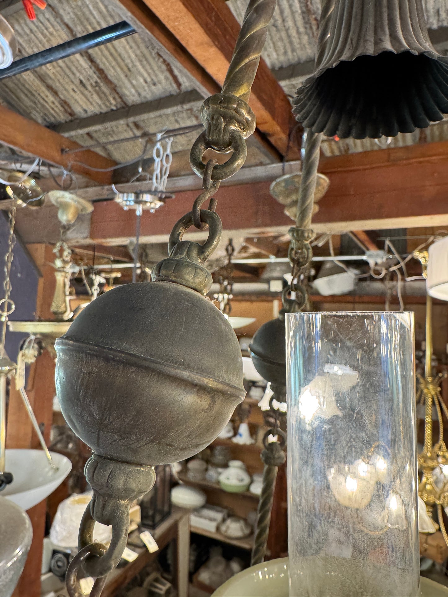 Antique Victorian Hanging Parlor Kerosene Oil Lamp