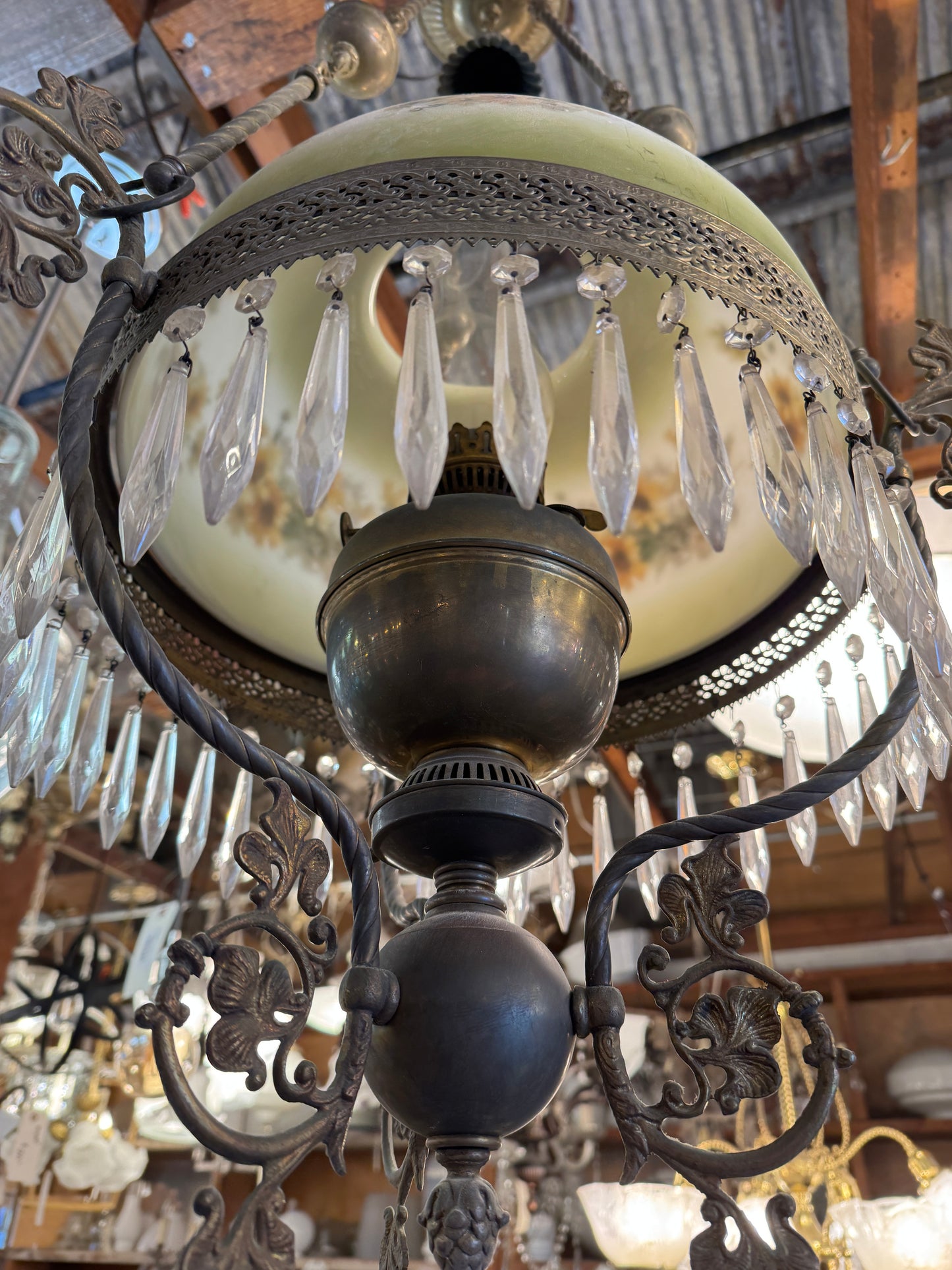 Antique Victorian Hanging Parlor Kerosene Oil Lamp