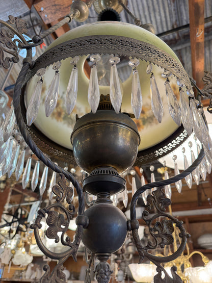 Antique Victorian Hanging Parlor Kerosene Oil Lamp