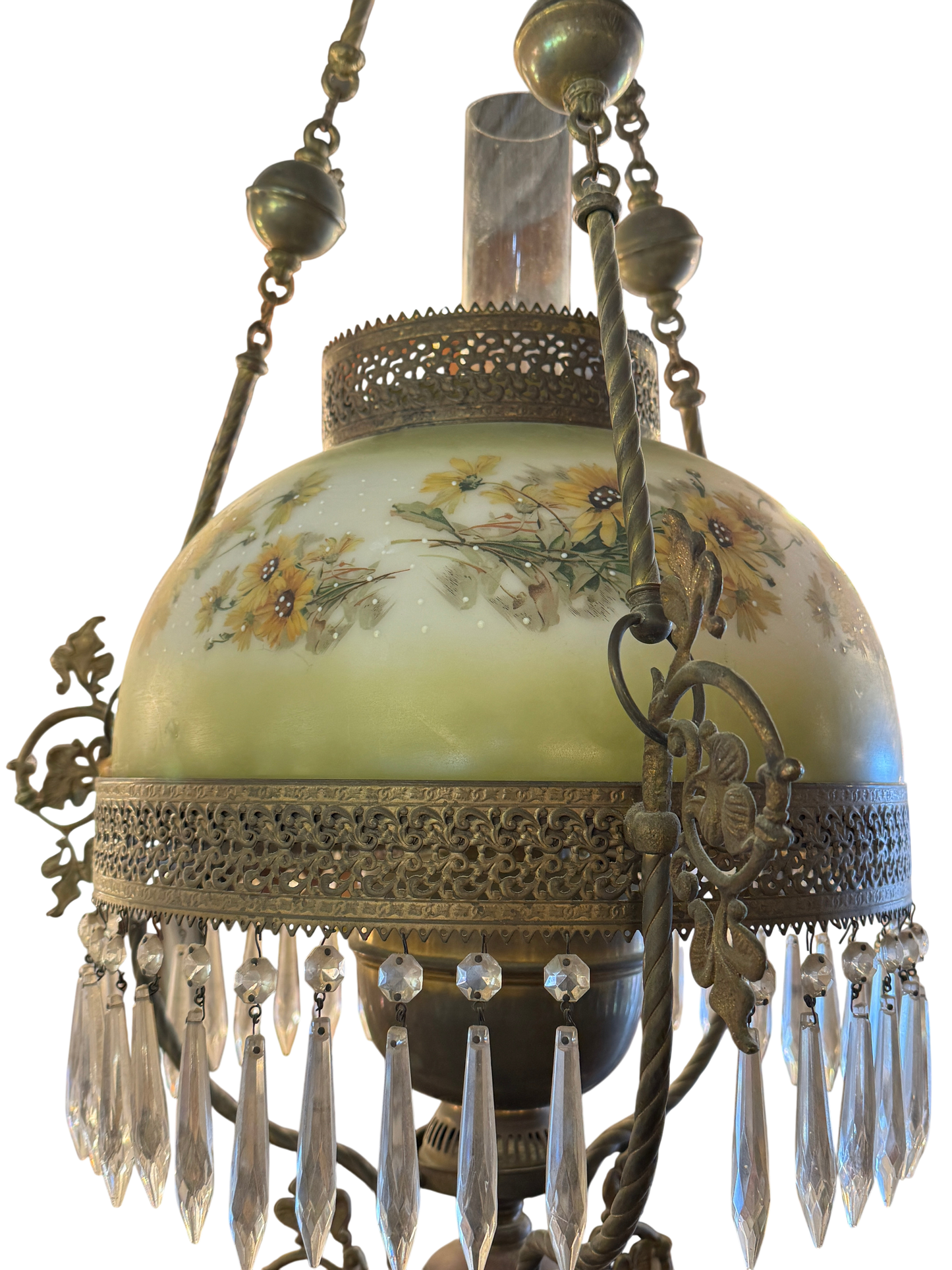 Antique Victorian Hanging Parlor Kerosene Oil Lamp