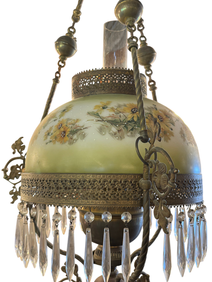 Antique Victorian Hanging Parlor Kerosene Oil Lamp